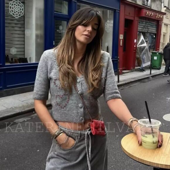 ZARA HEART BEADED KNIT CARDIGAN - Picture 2 of 14